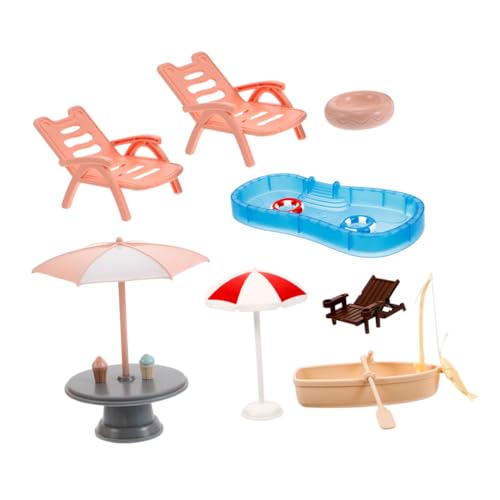 Milisten Miniatur Für Spielzeughäuser Pool Mit Strandliege Schwimmring Und Regenschirm Für DIY Feengärten Und Kreative Rollenspiele von Milisten