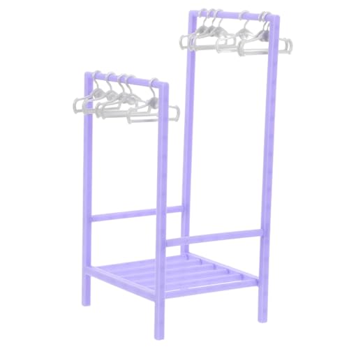 Milisten Miniatur Wäscheleinenständer mit Kleiderbügeln Violett Kunststoff Puppenhaus Kleiderständer Vielseitig für Puppenkleidung Stabil für Puppenschrank und Balkon von Milisten