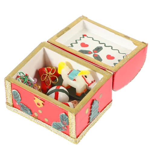 Milisten Miniatur Weihnachtsgeschenkbox aus Holz Rote Puppenhaus Deko Festliche Miniatur Geschenkbox für DIY Puppenhaus Puppenmöbel Zubehör für Fotografie und Basteln von Milisten
