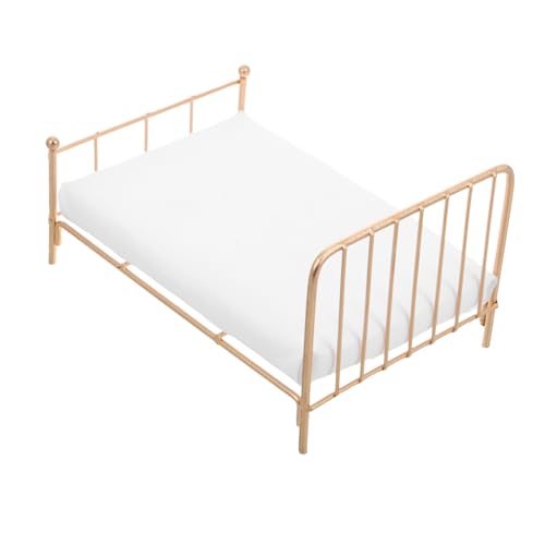 Milisten Minibettmodell Deko Möbel Spielzeugbett Puppenhausbettwäsche Puppenhauszubehör Bett Miniaturbett Mini-puppenhauszubehör Babybett Für Puppen Puppenhaus Doppelbett Metall von Milisten
