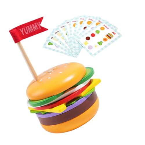 Milisten Montessori Holzspielzeug Stapelspiel Hamburger aus Holz Motorisches Training und Kognition Pädagogisches Stapelspiel für Kleinkinder Fördert Kreativität und Hand Auge Koordination von Milisten