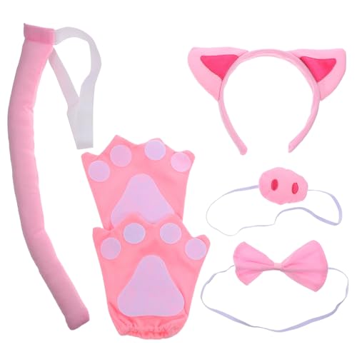 Milisten Niedliches Schwein Kostüm Teilig mit Haarreif Schweinenase Handschuhen und Fliege für Halloween Tierkostüm Party Cosplay Zubehör Bequem und Leicht Passend für Damen und Mädchen von Milisten