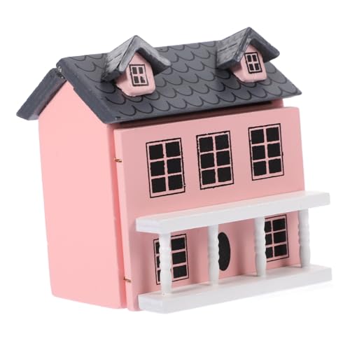 Milisten Puppenhaus-Minimöbel Mini- Miniatur klein Mini-Puppenhaus Modell Holzhaus Landschaftsvilla Mini House Decor Landschaftsrequisite winziges Birke Rosa von Milisten