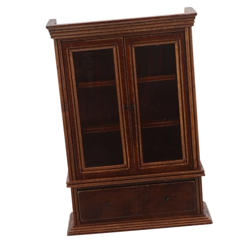Milisten Puppenhaus Möbel Miniatur Holz Schrank Vintage Stil Chestnut Finish Aufbewahrungsschrank für Wohnzimmer Küche Zubehör für Kreatives Rollenspiel von Milisten