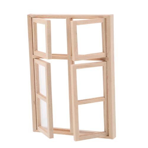 Milisten Puppenhaus-Tür- und Fenstermodell Simulationsfenster für Puppenhaus gebaut klein Holz Modellbau puppenhaus deko Puppenhaus-Möbelfenster Feentüren hölzern Khaki von Milisten