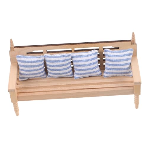 Milisten Puppenstubenstuhl Puppenhauszubehör Kleiner Puppenstuhlhocker Puppenhaussofa Mit Kissen Dollhouse Couch Mit Kissen Mini-puppenmöbel Spielzeugstuhl Miniatur-Couch Khaki Holz von Milisten
