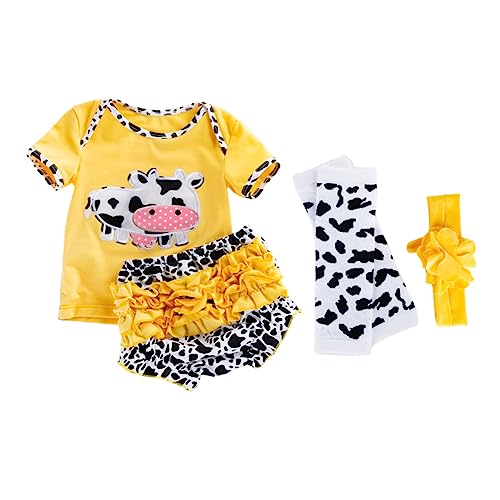 Milisten Reborn Doll Kleidung Teilig aus Baumwolle Kurzarm Shirt und Shorts Neugeborenen Puppen Outfit für Mädchen Gelb mit Kuhmuster Leicht Anzuziehen und Hautfreundlich von Milisten