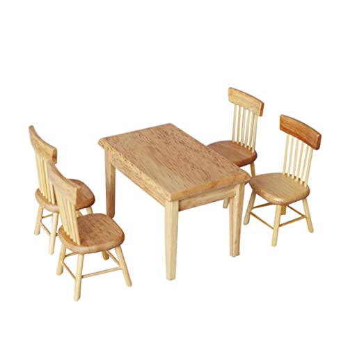 Milisten Teiliges Mini Puppenhaus Möbel Set aus Umweltfreundlichem Holz Tisch und Stühlen Naturfarben Glatte Oberfläche Kindgerecht für Puppenhaus und Miniaturzimmer Dekoration von Milisten