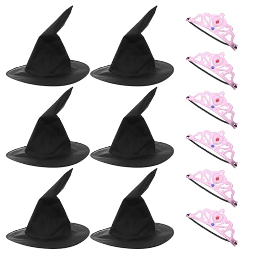 Milisten Teiliges Set Prinzessinnenkrone und Hexenhut für Weiche Pinke Kronen Schwarze Zauberhüte Leichte Bequeme Party-deko und Cosplay-accessoires für Geburtstagsfeiern von Milisten