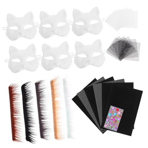 Milisten Unbemaltes Katzenmasken aus Papier für DIY Basteln Halbe Gesichtsmaske mit Filz für Karneval Fasching Cosplay und Kreative Partydekoration von Milisten