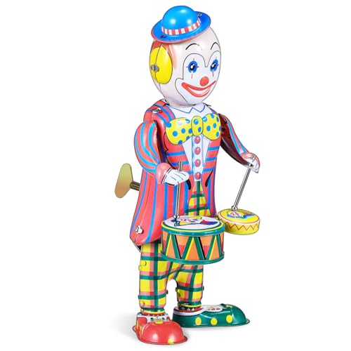 Milisten Vintage Clown Figur Wind up zum Trommeln Kleine Bunte Retro Dekofigur für Mechanisches Aufziehspielzeug und Tischornament ohne Batterien Spaßiges Geschenk von Milisten