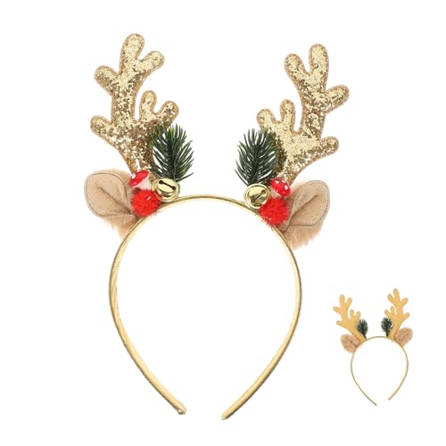 Milisten Weihnachtliches Rentiergeweih Haarreif Damen und Leichtes Langlebiges Stirnband mit Glocken Festliches Xmas Party Accessoire für Weihnachten Karneval und Kostümpartys von Milisten