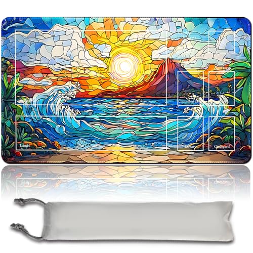 MTG Spielmatte - 60cm x 35cm, Originalkunst, rutschfeste TCG Spielmatte mit Gummiboden und genähten Kanten, Commander TCG Rollbar & Faltbare Kartenmatte (with Zone,mtg49-2) von MilkPlaymat