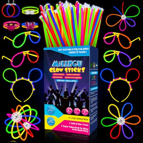 Millegu Knicklichter Party Set,100 Stück Leuchtstäbe 130 Verbinder,Neon Knicklichter Ketten und Leuchtbrillen für Kinder, Deko für Festival Hochzeiten Weihnacht Party Silvester Deko 2025 Millegu Knicklichter Party Set,100 Stück Leuchtstäbe 130 Verbinder,Neon Knicklichter Ketten und Leuchtbrillen für Kinder, Deko für Festival Hochzeiten Weihnacht Party Silvester Deko 2025 von Millegu