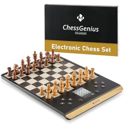 MILLENNIUM ChessGenius Pro Wood Edition Schachcomputer – Edle Holzoptik mit Echtholzfiguren, benutzerfreundliche Bedienung, mobil und vielseitig, ideal für Hobbyspieler mit KI-Lernfunktionen von Millennium