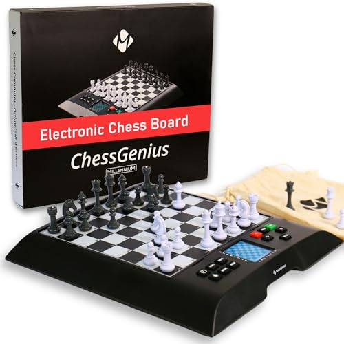 Millennium ChessGenius – Fortschrittliches elektronisches Schachbrett mit anpassbarem Schwierigkeitsgrad – ideal für Anfänger bis Fortgeschrittene – Magnetteile – intelligenter Schachcomputer – von Millennium