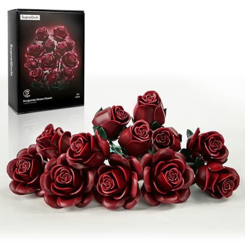Millionspring Burgunderroter Rosenstrauß-Bausatz mit 12 burgunderroten künstlichen Rosen. Geschenke für sie zum Geburtstag, Jahrestag, Valentinstag, Muttertag, Weihnachten, Heimdekoration von Millionspring