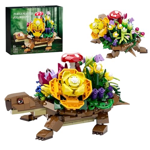 Millionspring Schildkröten-Tierspielzeug-Bausatz, Meeresschildkröte mit Blumentopf-Baustein, lustiger Bausatz für Erwachsene und Kinder ab 6 Jahren, Geburtstags (509 Teile) von Millionspring