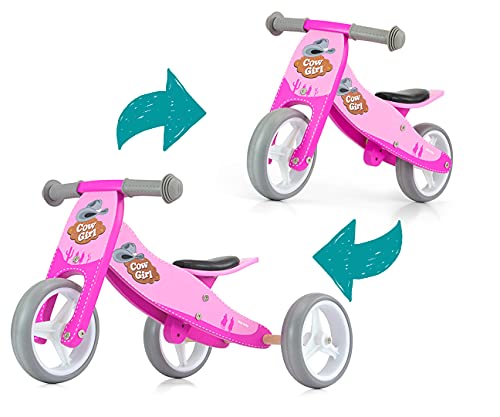 Milly Mally Jake Laufrad mit Zwei oder DREI Rädern Holzlaufrad von 1 bis 3 Jahren Pink Cowgirl von Milly Mally