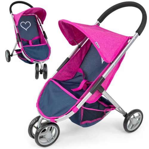 Milly Mally Puppenwagen Susie klappbar, für Mädchen ab 3 Jahren, mit Verdeck, Schaumrädern, Gurten Prestige Navy von Milly Mally