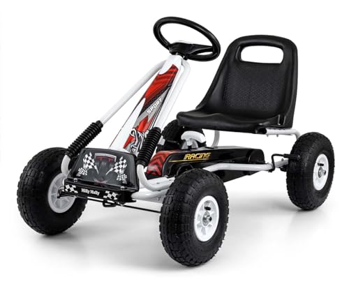 Milly Mally Thor – Sportlicher Pedalgokart für Kinder, Verstellbarer Schalensitz, Handbremse, aufblasbare Räder, Alter 3-8 Jahre (Weiß) von Milly Mally