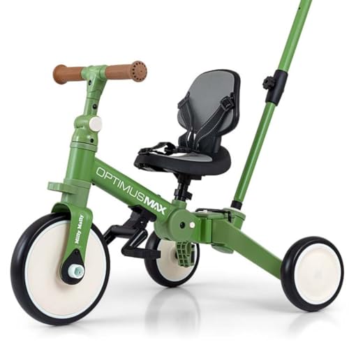 Milly Mally Tricycle 5in1 Optimus Max Baby-Dreirad Dreirad für Kinder mit Steuergriff für Eltern 1 bis 4 Jahren (Green) von Milly Mally