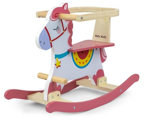 Holzschaukelpferd mit Geländer Lucky 12 – Pink von Milly Mally