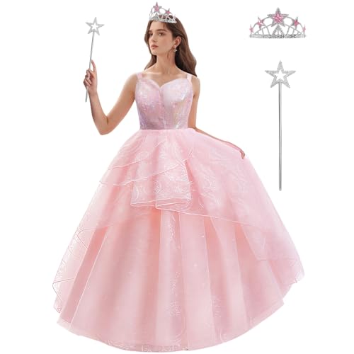 Miltrs Hexenkostüm für Damen, Erwachsene, die gute Hexe, rosa Blase, Tüllkleid, Kostüm für Damen, mit Zauberstab und Krone, Pink, X-Large Miltrs Hexenkostüm für Damen, Erwachsene, die gute Hexe, rosa Blase, Tüllkleid, Kostüm für Damen, mit Zauberstab und Krone, Pink, X-Large von Miltrs