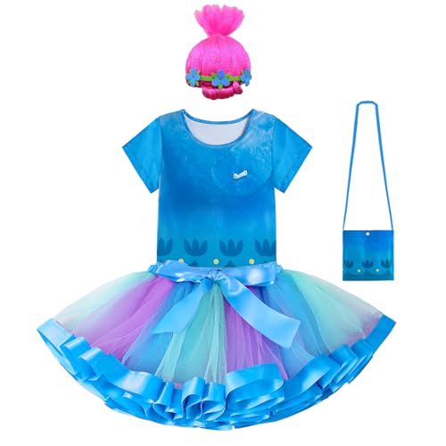 Miltrs Regenbogen-Tutu-Kleid für Mädchen, Mohnblumenkostüm, Halloween-Kostüm mit Perückentasche, 3–8 Jahre Miltrs Regenbogen-Tutu-Kleid für Mädchen, Mohnblumenkostüm, Halloween-Kostüm mit Perückentasche, 3–8 Jahre von Miltrs