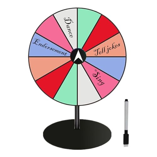 Mimoqk 12 Slots Prize Wheel, Tabletop Roulette Spinner with Dry Erase Board, Sturdy Base for Raffles, Promotion, Trade Shows, Fun Games at School and Parties von Mimoqk