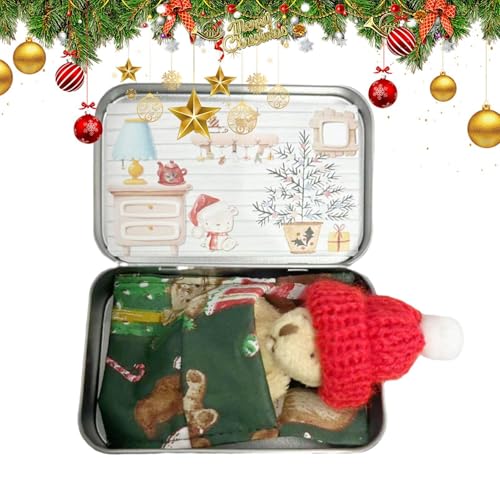 Mimoqk Kleine Taschenbär-, Taschenbär,Stofftierspielzeug - Weihnachtsbox-Bär-Plüschpuppe, weiches Stofftierspielzeug, Taschenbär-skartenset für Weihnachten von Mimoqk