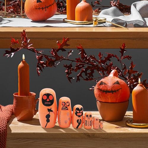 Mimoqk Russische Puppen - 6 Stück Holz Halloween Puppen,Originelles Spielzeug Für Jugendliche Kinder Babys Familie Freunde Geschenkidee von Mimoqk