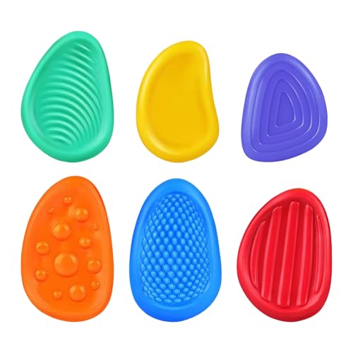 Mimoqk Worry Stone Set, 6 x bunte Sensory Soothing Tools, tragbar, Silikon, Fidget Stones, Stressabbau, Spielzeug für Kinder, Reisespiel für & Mädchen von Mimoqk