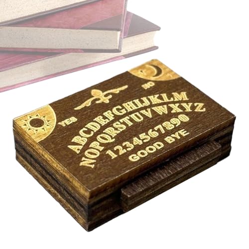 Miniatur Ouija Board, Spirit Talking Board, 3,9 x 2,3 cm (1,3 x 0,98 Zoll) Tiny Wooden Halloween-Dekoration, Partyzubehör mit Drawer für Zuhause, Familie und Freunde von Mimoqk