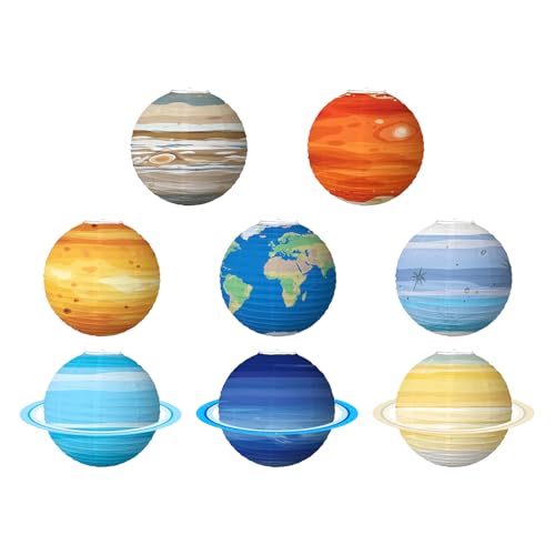 Planeten Dekorationen - Solarsystem 12 Zoll Laternen Set für Klassenzimmerlernen, Thema Geburtstagsfeier mit bunten hängenden Kugeln, 8 Stück Wissenschaftliche Dekoration von Mimoqk