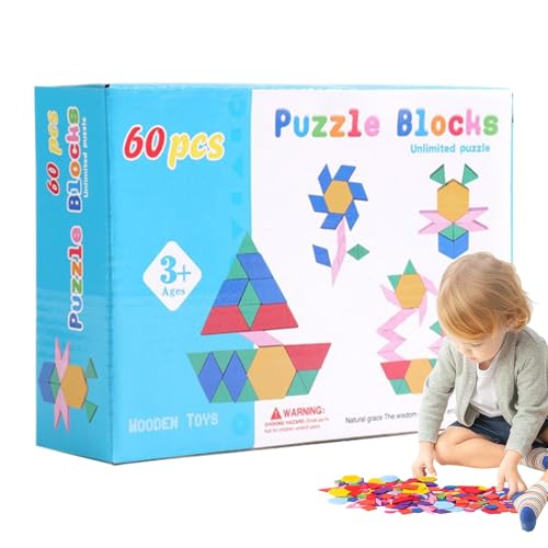 Wooden Pattern Blocks, Educational Tangram Puzzle Shapes 3+ Years, Fine Motor Skills Toy for Preschool Classroom Homeschool Travel, Geometric Shape Puzzle Blocks for Kids von Mimoqk
