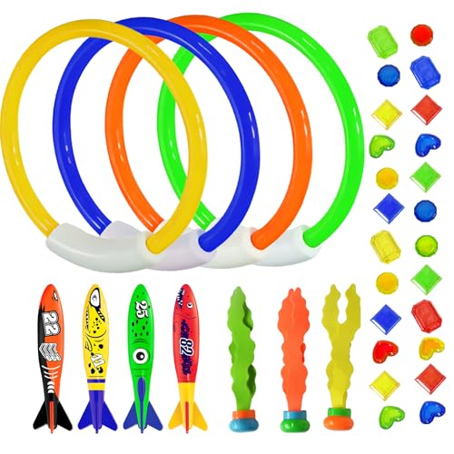 MinXin 35 Stück Tauchspielzeug für Kinder, Tauchringe für Kinder ab 4-12, Algenspielzeug, Tauchtorpedo zum Schwimmen von MinXin