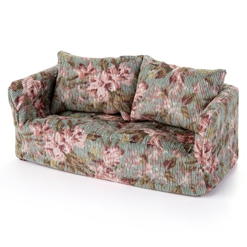 Dollhouse Sofa, 1: 12 hölzerne abnehmbare Puppenhaus -Doppel -Couch mit Kissen, Miniaturpuppenhaus Möbelzubehör für Doll House Wohnzimmer (grün) von Minamzee