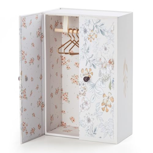 Dollhouse Garderobe, 1/12 Miniaturweißblumenmuster Holzgarderobe mit 3 Kleiderbügeln, Doppel Tür Puppen Hausschrank für Puppenhaus Schlafzimmer Möbelzubehör von Minamzee
