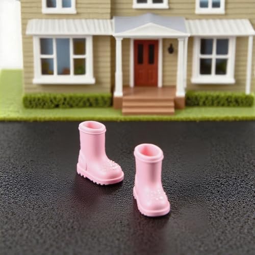 Minamzee 1:12 Miniatur Puppenhaus Gummistiefel, 1 Paar Mini Regenstiefel Feen-Stil Möbeldekoration Für Puppenmöbel Zubehör(Rosa) von Minamzee