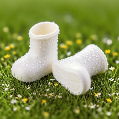 Minamzee 1:12 Miniatur Puppenhaus Gummistiefel, 1 Paar Mini Regenstiefel Feen-Stil Möbeldekoration Für Puppenmöbel Zubehör(Weiß) von Minamzee