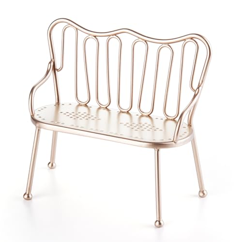 Minamzee 1:12 Puppenhaus Möbel Doppel Stuhl, Nordischer Stil Miniatur Goldener Metall Stuhl, Miniaturstuhl Möbel Deko Zubehör Für Esszimmer, Garten, Wohnzimmer(Goldener Doppelstuhl) von Minamzee