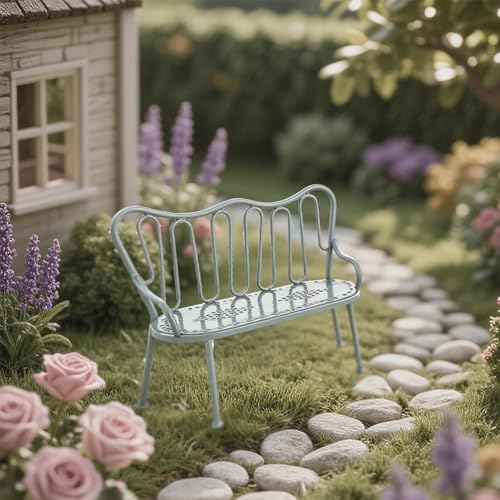 Minamzee 1:12 Puppenhaus Möbel Doppel Stuhl, Nordischer Stil Miniatur Grüner Metall Stuhl, Miniaturstuhl Möbel Deko Zubehör Für Esszimmer, Garten, Wohnzimmer (Grüner Doppelstuhl) von Minamzee
