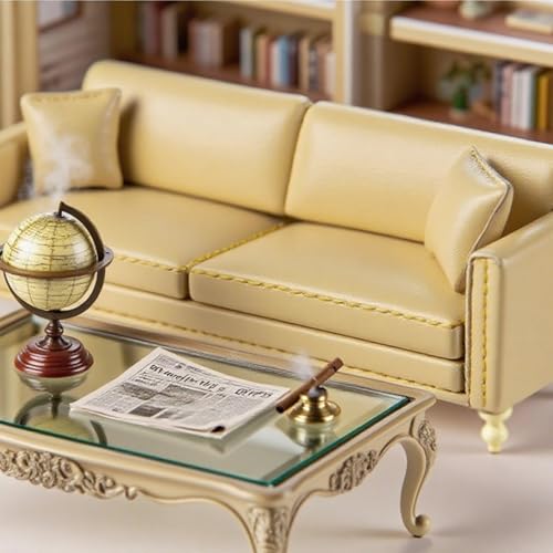 Minamzee 1:12 Puppenhausmöbel Leder Couch, Modernes Miniatur Doppelsofa mit Kissen, Luxus Stühle Wohnzimmer & Schlafzimmer Möbel für Puppenhaus(Gelb) von Minamzee