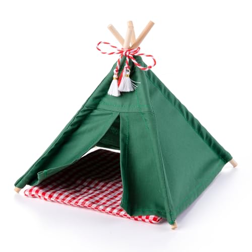 Minamzee 1:12 Puppenhausmöbel Zelt, Fee Stil Miniatur Spitzenzelt mit Teppich, Puppenhaus Zubehör Camping Bett Zelt für Garten, Terrasse, Schlafzimmer, Außenmöbel (Grünes Campingzelt) von Minamzee