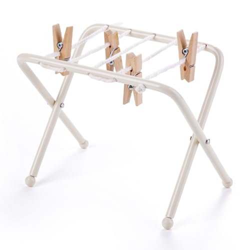 Puppenhaus-Kleiderständer, 1:12 Metall-Kleiderständer mit 4 Holzklammern, Mini-Puppenhaus-Möbel für Puppen-Waschküche, Balkon und Terrasse von Minamzee
