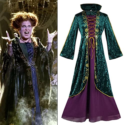 Minan Mädchen Frauen Hocus Pocus Winifred Sanderson, Damen Cosplay Kostüm, Kleid Samt Halloween Karnevalskostüme - für Halloween Karneval Geburtstagsfeier - S-3XL von Minan