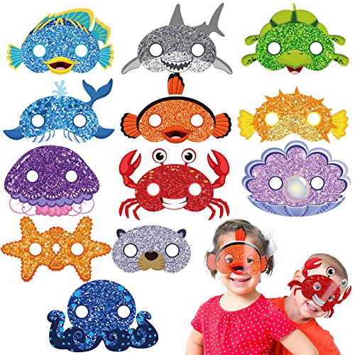 Minatee 24 Stück Kindermasken unter dem Meer Ozean Tiergeburtstag lustige Masken für Kinder Partyzubehör unter dem Meer Ozean Tierthema Babyparty Geburtstagsgeschenke für Jungen und Mädchen von Minatee