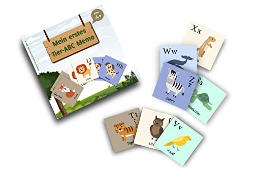 Mein erstes Tier ABC Memo | Memoryspiel ABC Lernspiel ab 3 Jahren | Spieleklassiker für Jung und Alt | kindgerecht illustriert mit besonderem Lerneffekt | Memory Spiel Kinderspiel Merkspiel von Mind Care Essentials