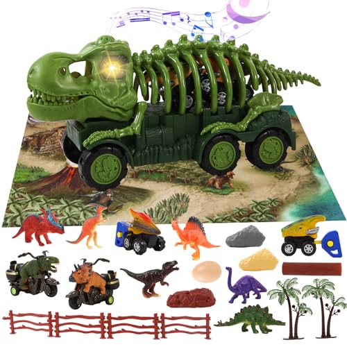 Dinosaurier LKW Spielzeug, Dinosaurier Skelettauto mit Geräuschen und Lichtern, 6 Dino Figuren, 4 Mini Dino Autos, Aktivitätsspielmatte, Eier und Bäume, Dinosaurier Spielset für Jungen und Mädchen Dinosaurier LKW Spielzeug, Dinosaurier Skelettauto mit Geräuschen und Lichtern, 6 Dino Figuren, 4 Mini Dino Autos, Aktivitätsspielmatte, Eier und Bäume, Dinosaurier Spielset für Jungen und Mädchen von MindWissUp